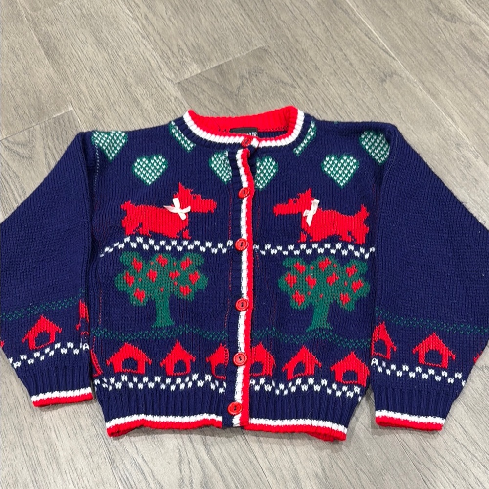 Vintage 90s Cardigan with Heart and Dog Design